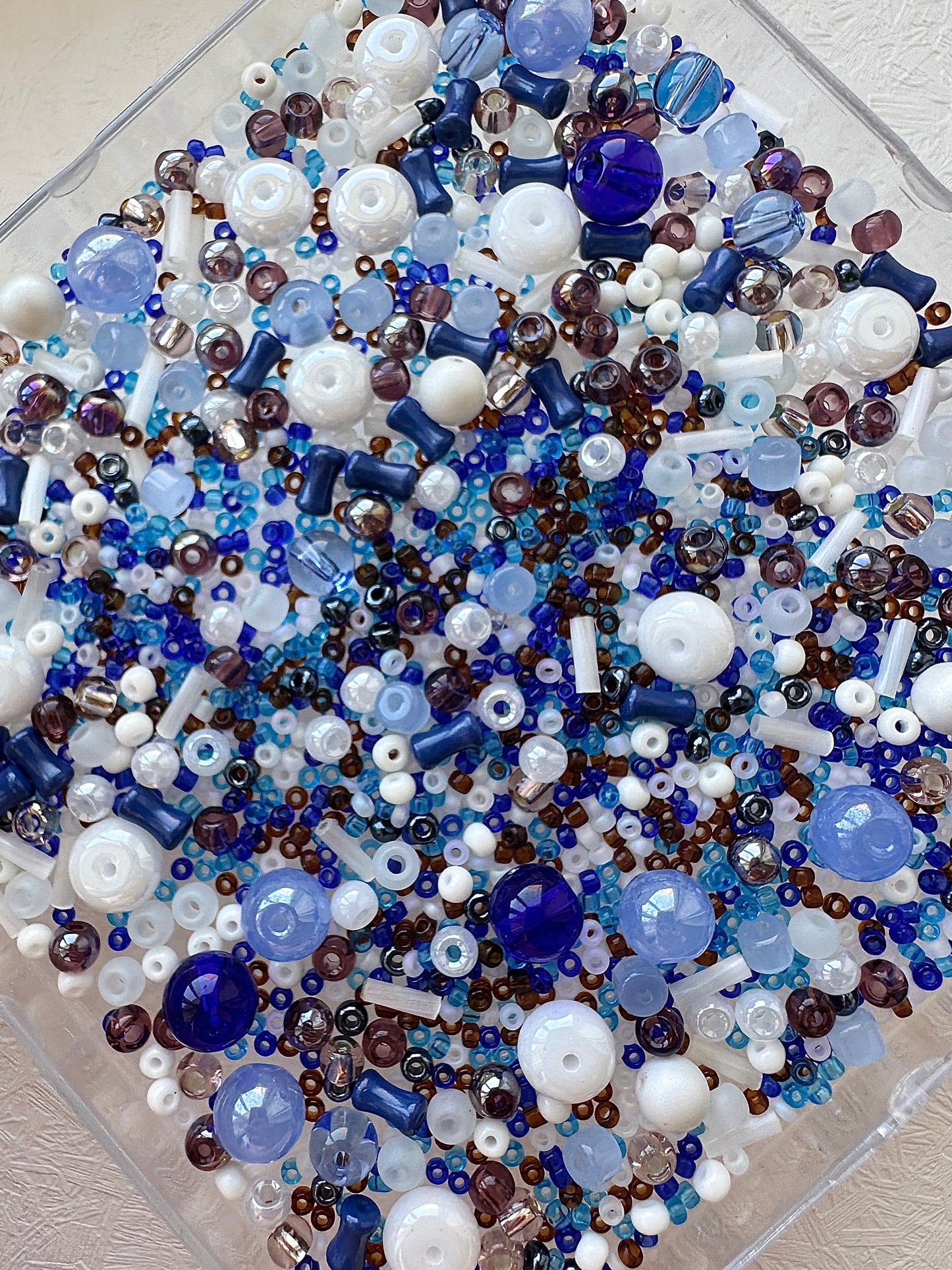 Beads mix 50g/mixed bead soup/Navy and white/assorted beads for crafting and jewellery making