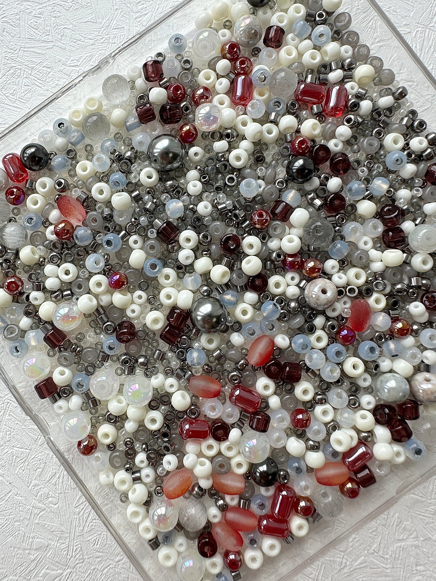 Mixed bead soup 50g/grey and burgundy