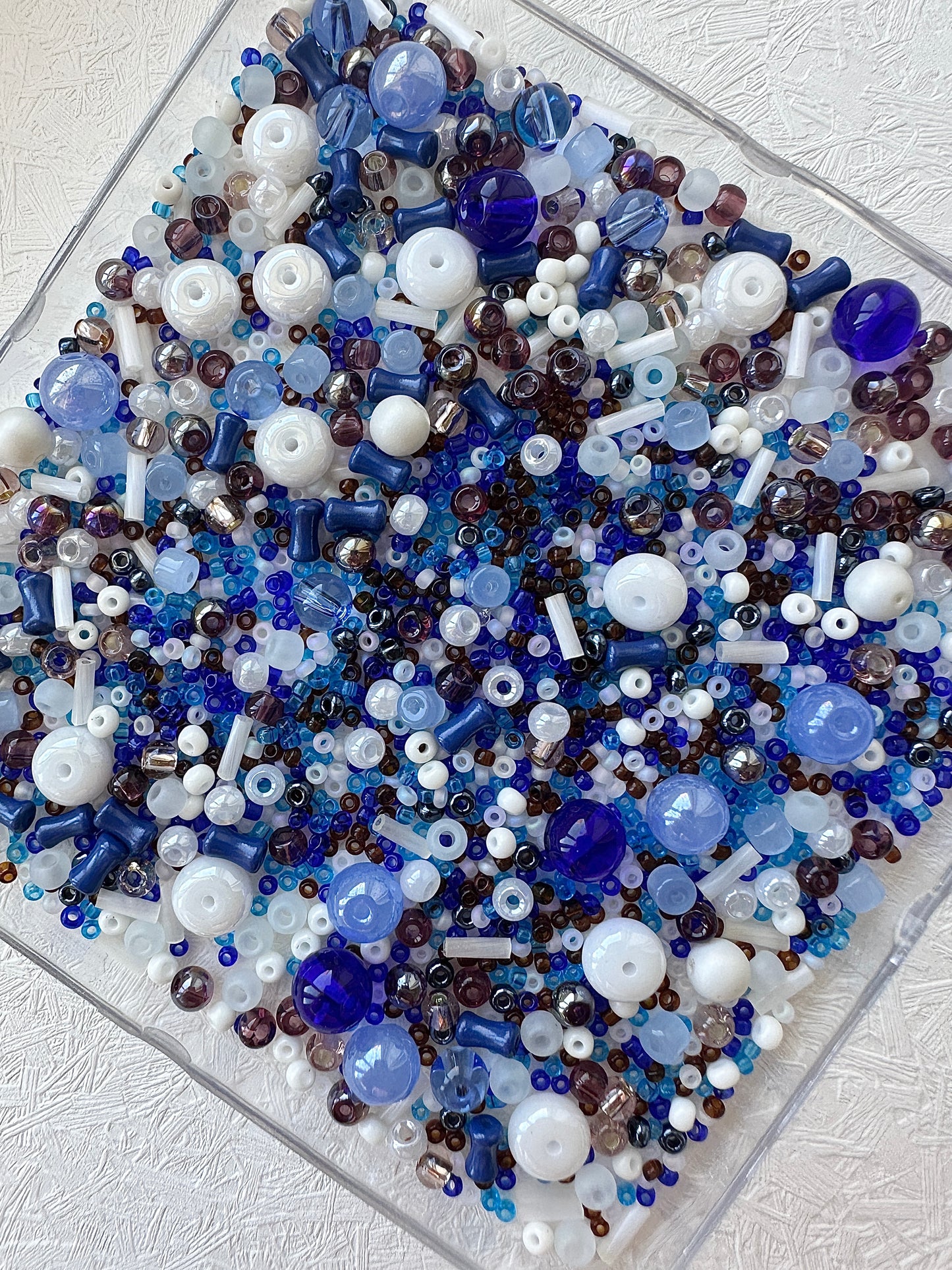 Beads mix 50g/mixed bead soup/Navy and white/assorted beads for crafting and jewellery making
