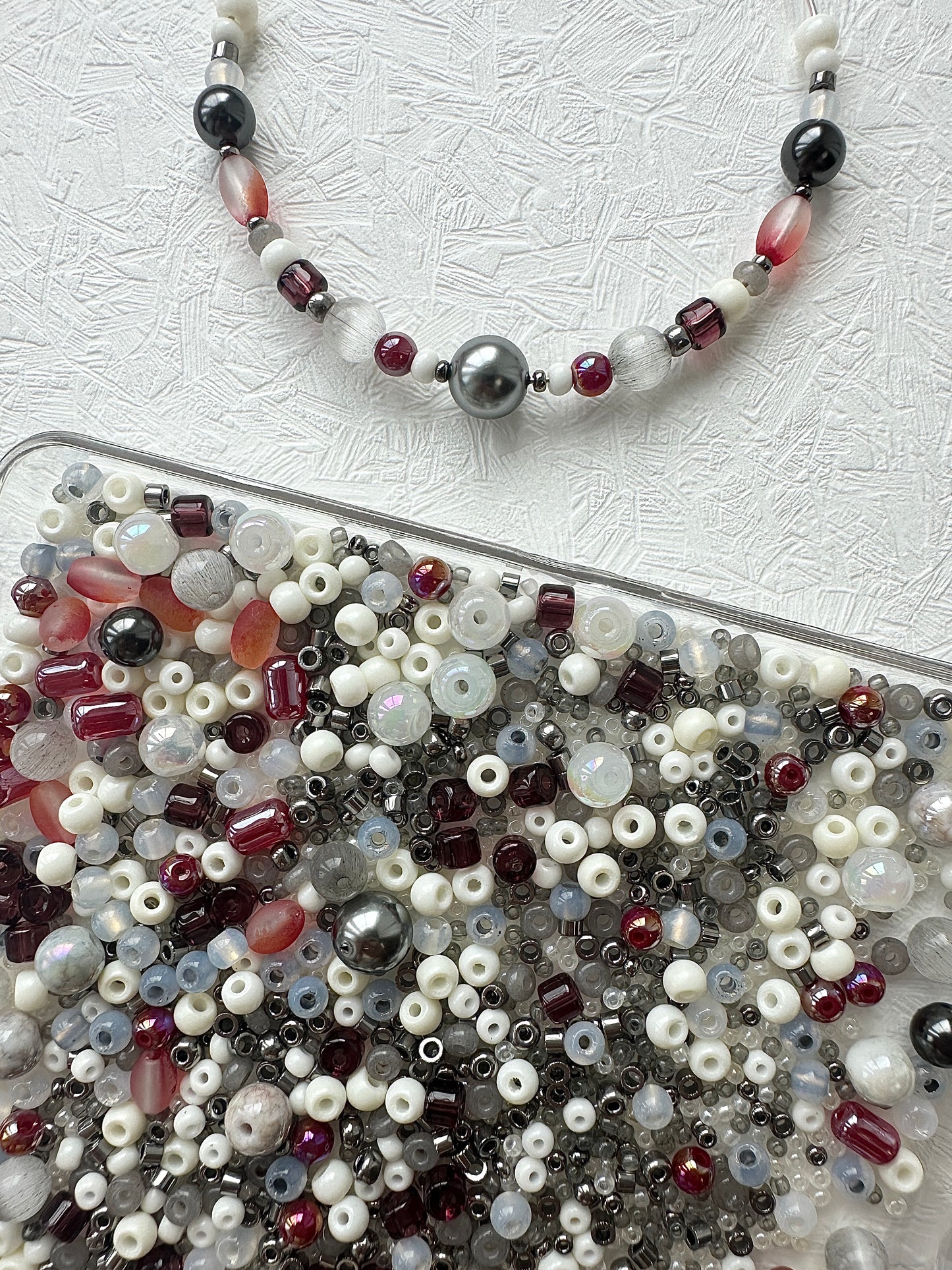 Mixed bead soup 50g/grey and burgundy