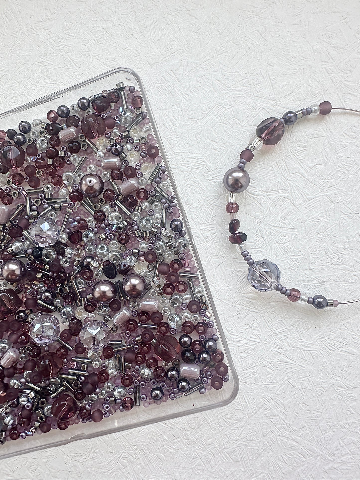 Mixed bead soup 50g/smoky purple and silver