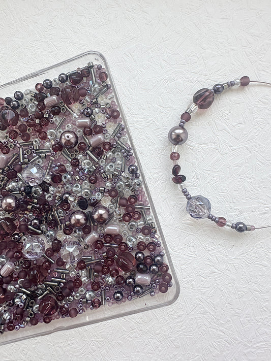 Mixed bead soup 50g/smoky purple and silver
