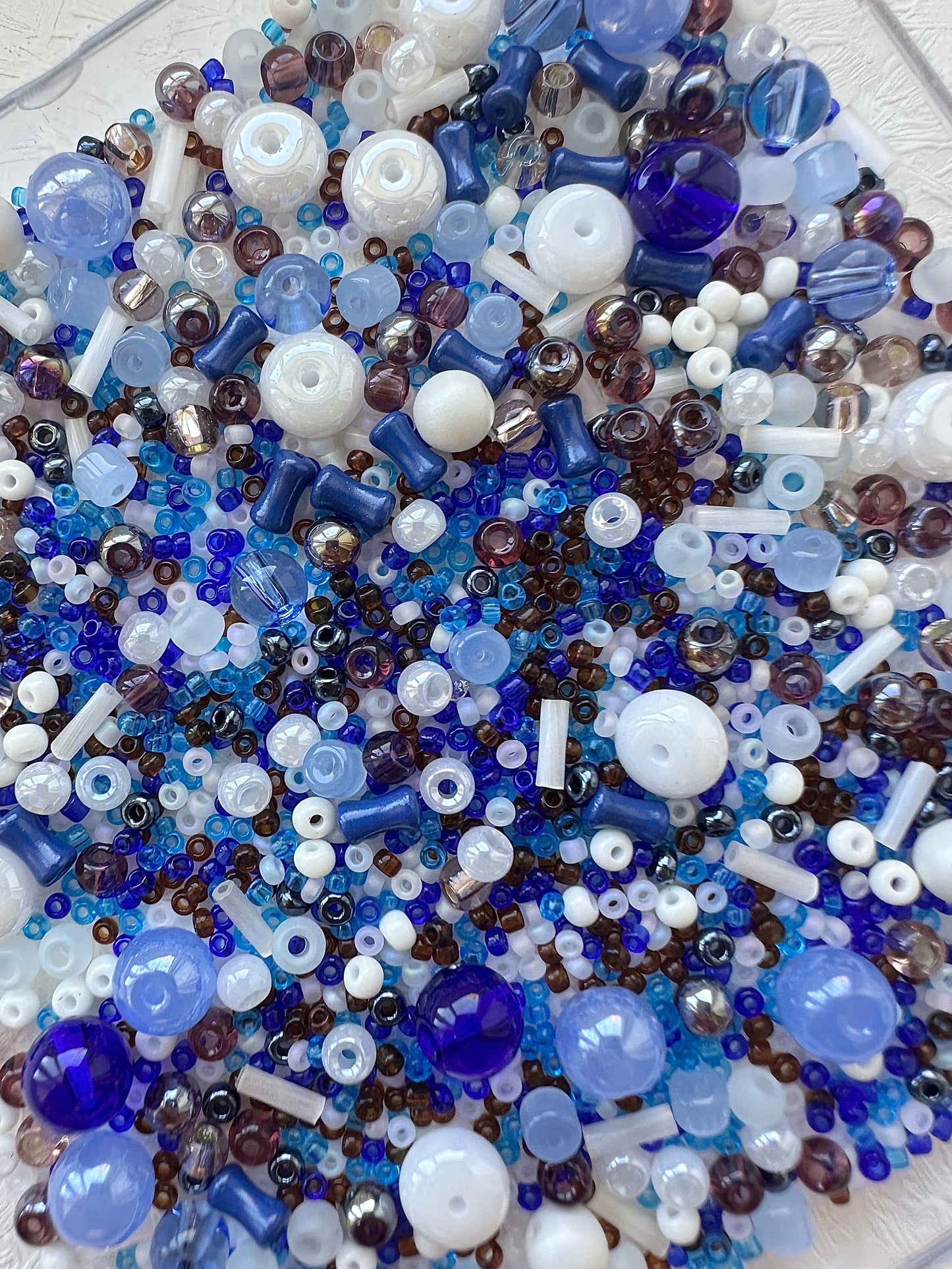 Beads mix 50g/mixed bead soup/Navy and white/assorted beads for crafting and jewellery making