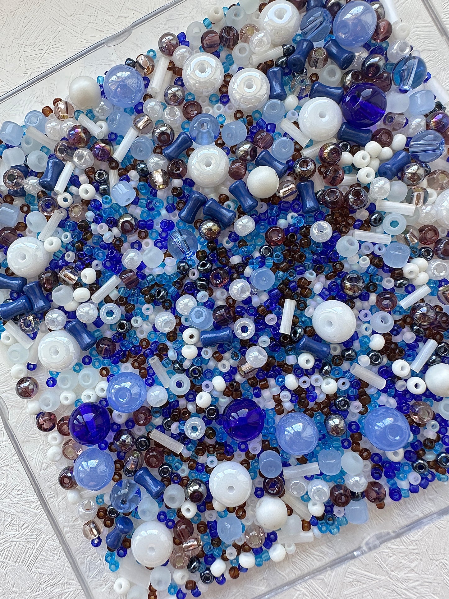 Beads mix 50g/mixed bead soup/Navy and white/assorted beads for crafting and jewellery making