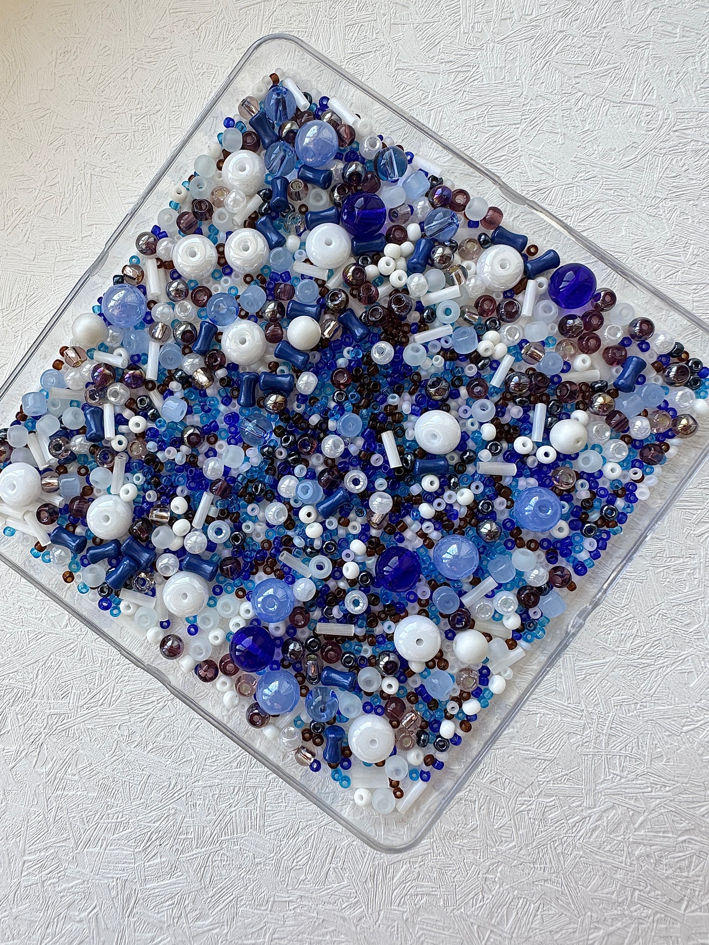 Beads mix 50g/mixed bead soup/Navy and white/assorted beads for crafting and jewellery making