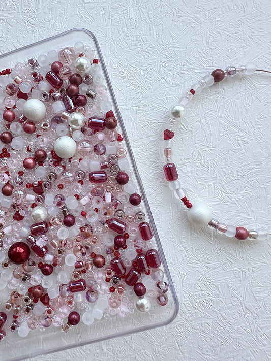 Beads mix 50g/mixed bead soup/red and white/assorted beads for crafting